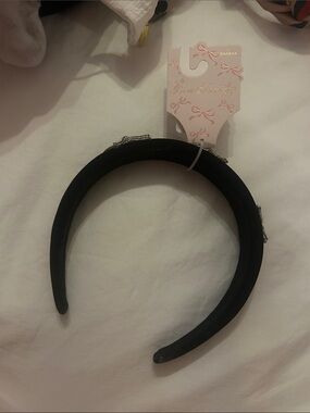 Black Padded Headband with Rhinestone Embellishments
